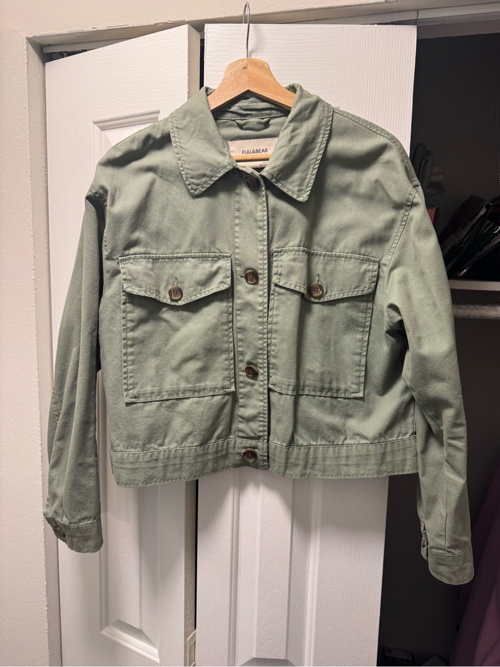 Pull&Bear Sage Green Cropped Utility Jacket